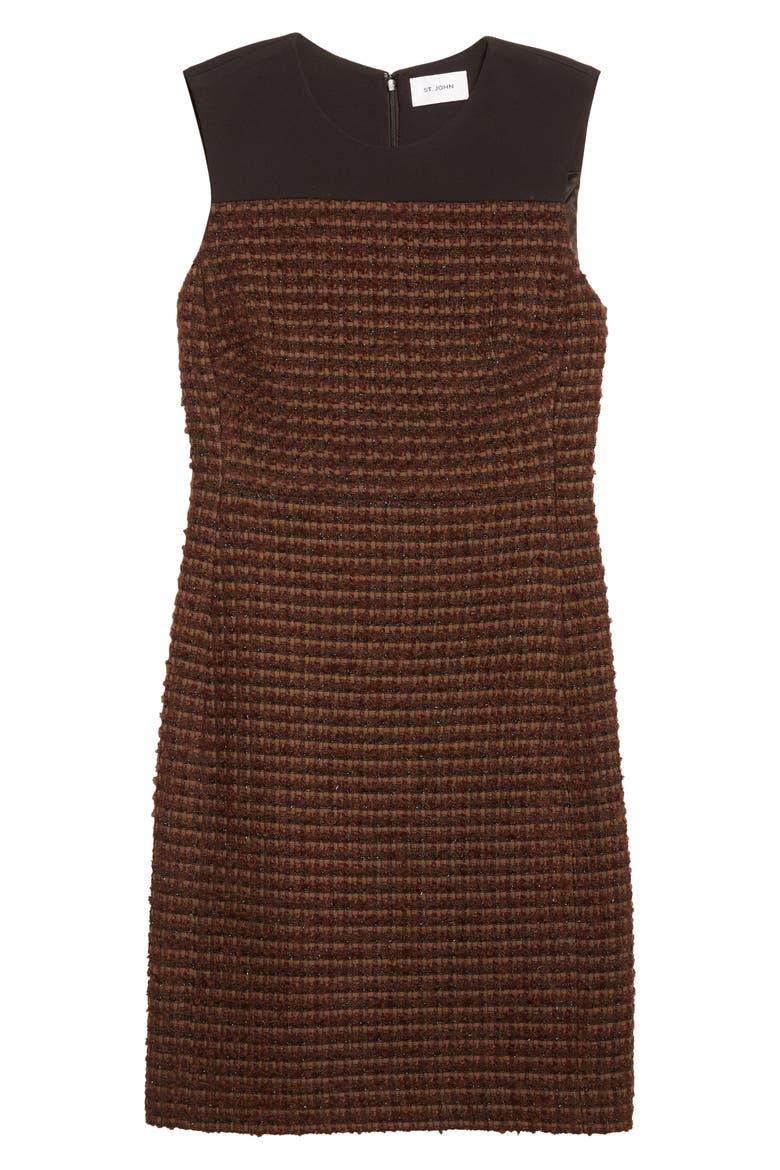 Crepe Cady Yoke Tweed Sheath Dress, Alternate, color, MOCHA/ BLACK