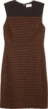 ST. JOHN Crepe Cady Yoke Tweed Sheath Dress