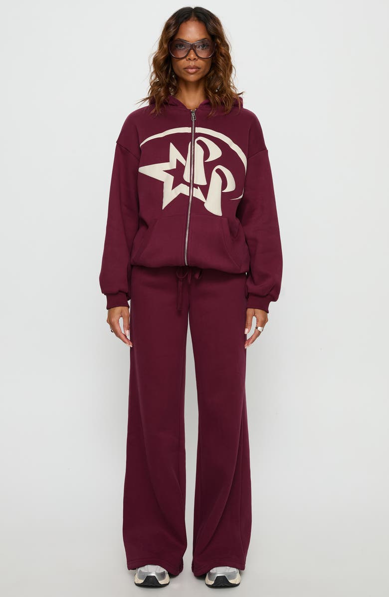 Princess Polly Stargirl Wide Leg Sweatpants, Alternate, color, Burgundy