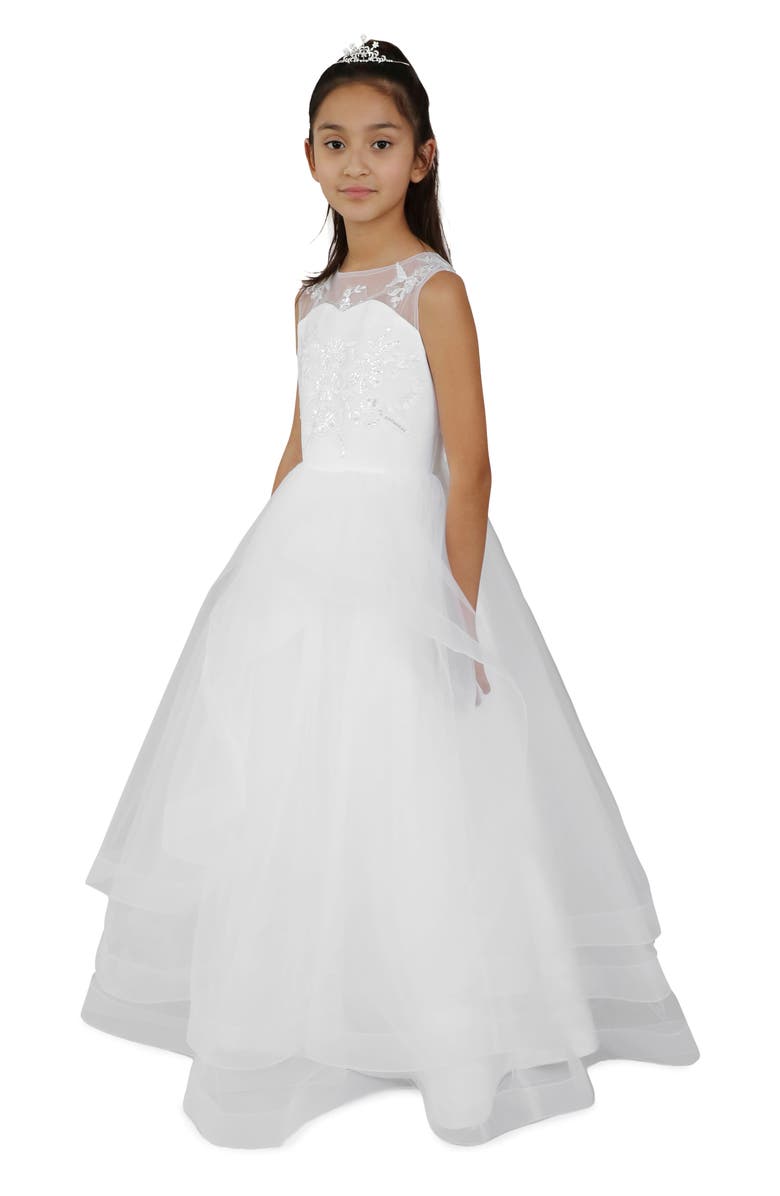 Us Angels Kids' Embroidered Organza Communion Dress, Alternate, color, 