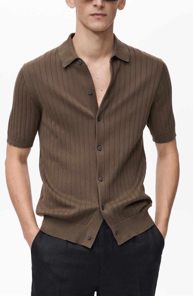 MANGO Stripe Structured Short Sleeve Button-Up Shirt, Main, color, 