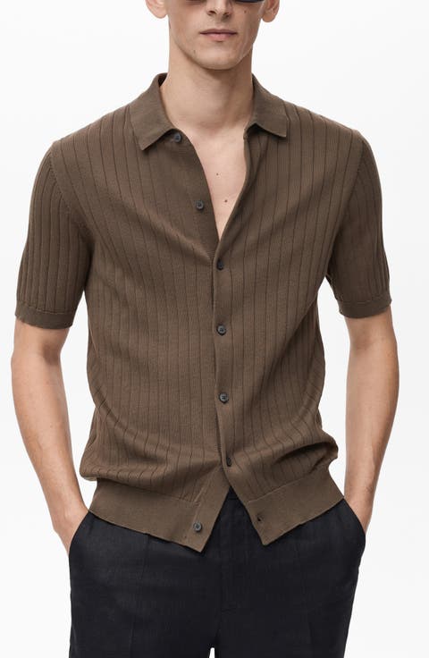 Stripe Structured Short Sleeve Button-Up Shirt