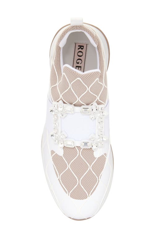 Roger Vivier Viv Run Crystal Embellished Buckle Sneaker In Bianco/daino