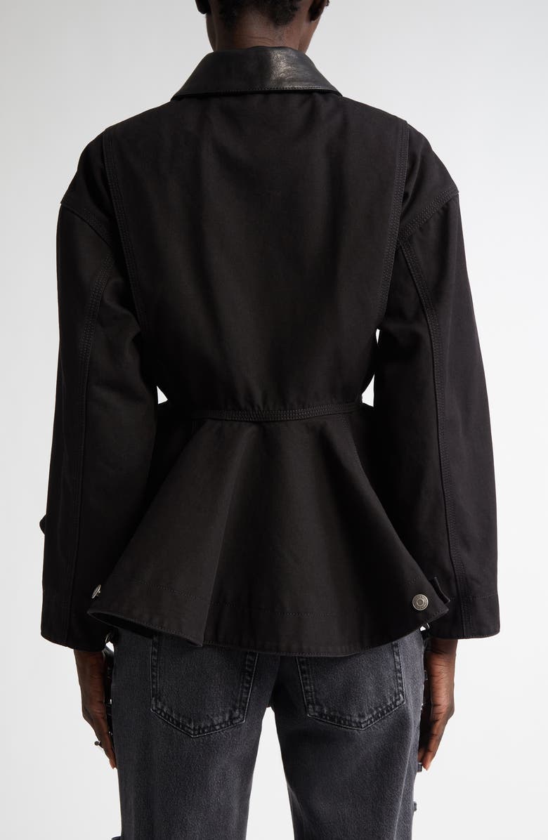 McQueen Exaggerated Cotton Canvas Peplum Jacket, Alternate, color, Black