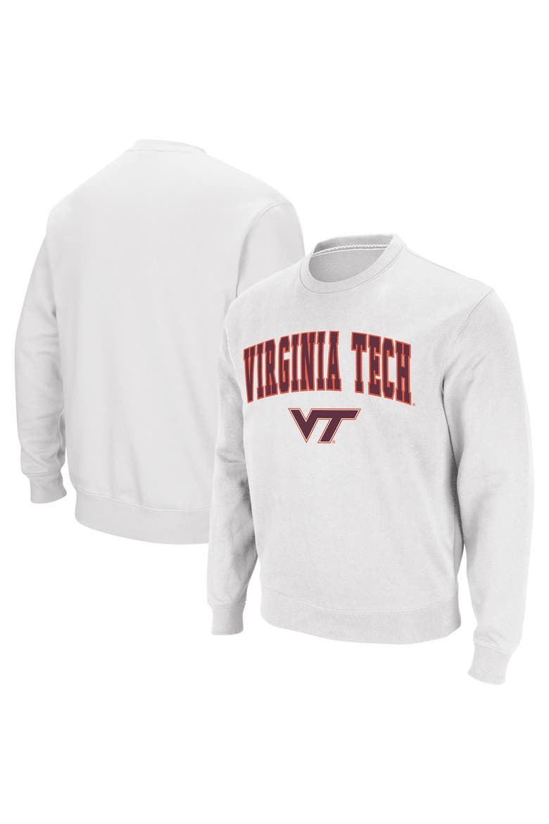 Men's Colosseum White Virginia Tech Hokies Arch & Logo Crew Neck Sweatshirt, Main, color, White