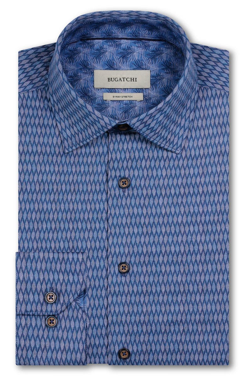 Bugatchi Jimmy OoohCotton<sup>®</sup> Basketweave Print Button-Up Shirt, Alternate, color, Cobalt