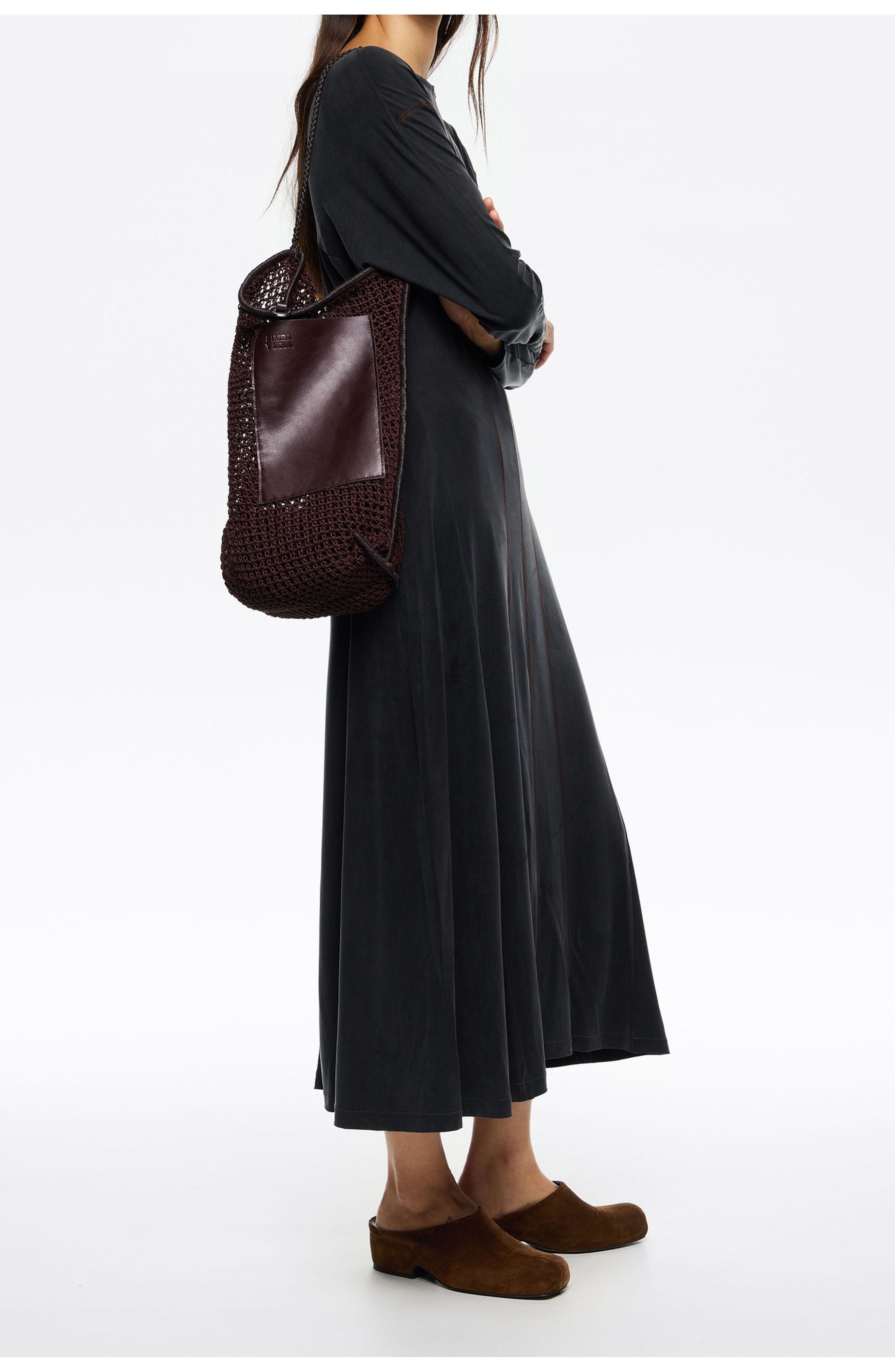 Bimba y Lola Plaited Shoulder Bag, Alternate, color, Chocolate