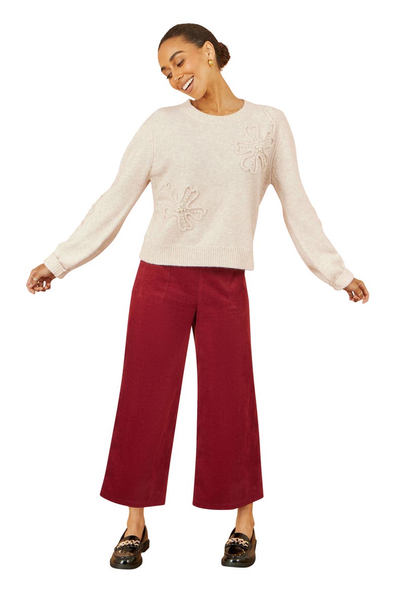 Floral Applique Sweater, Main, color, Oatmeal