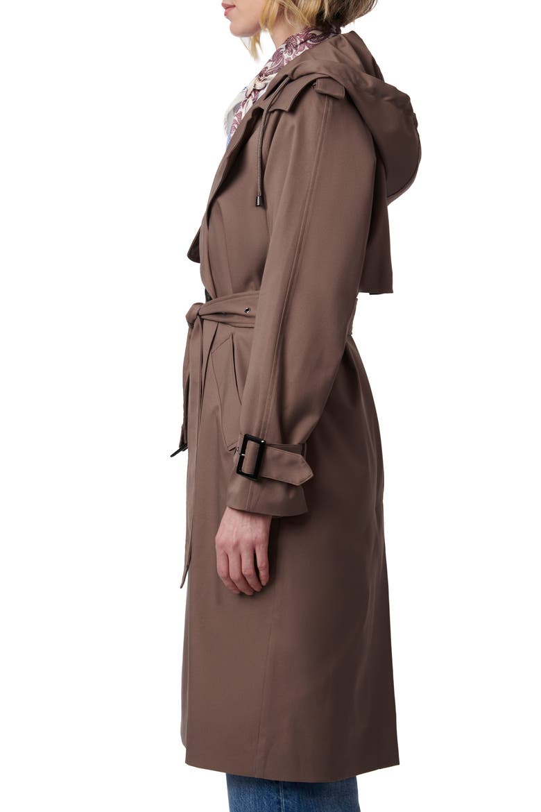 Double Breasted Hooded Trench Coat, Alternate, color, DARK OAK