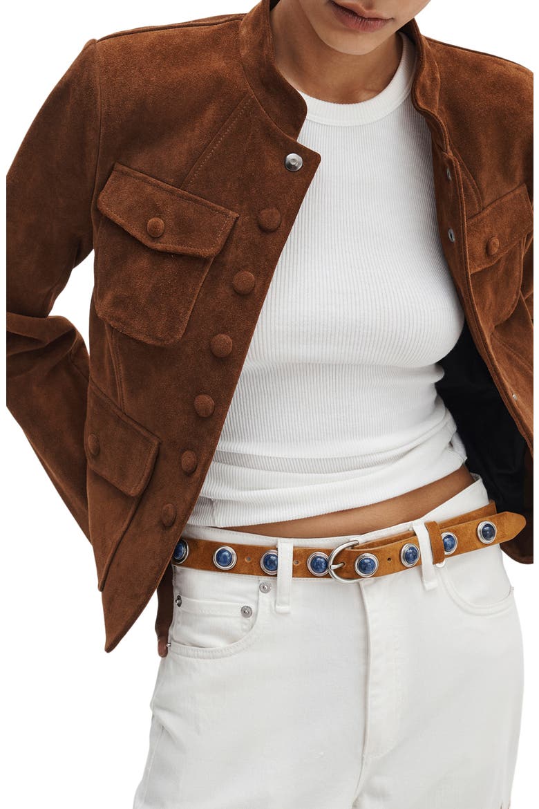 Celia Studded Stone Leather Belt, Alternate, color, BRONZE