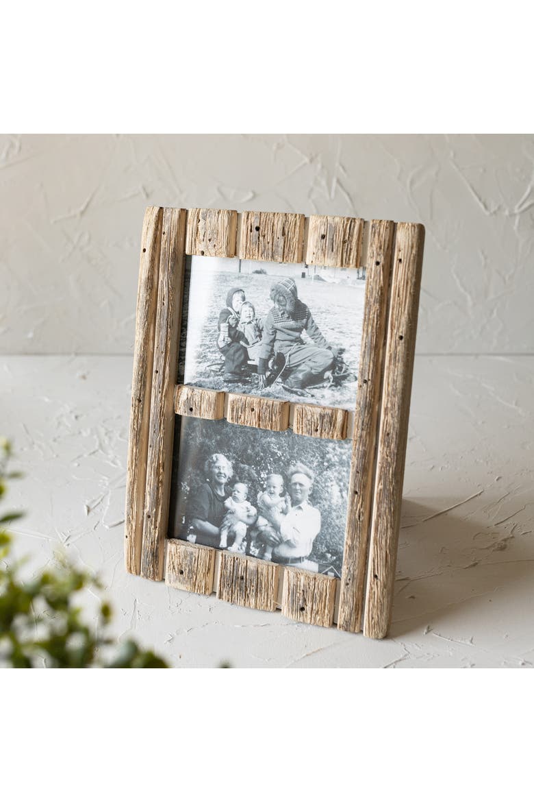 5x7 Inch 2 Photo Striped Driftwood Collage Picture Frame Wood MDF & Glass, Alternate, color, Brown