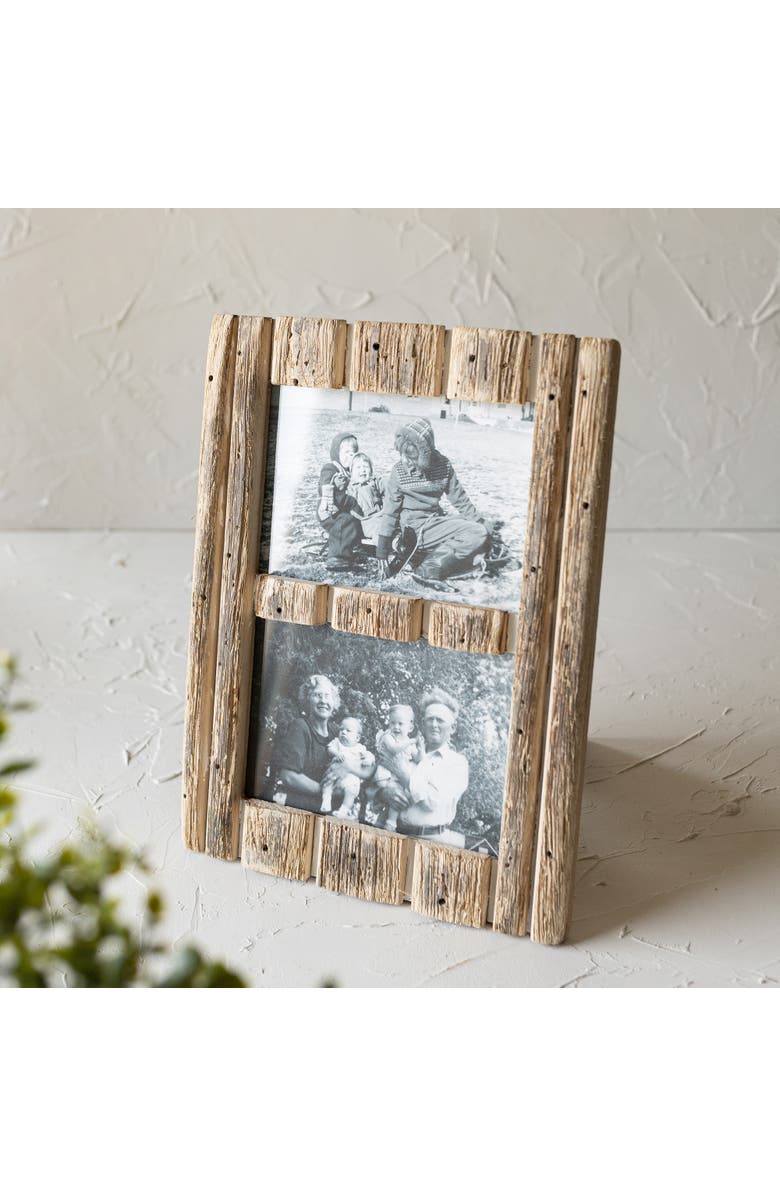 Foreside Home and Garden 5x7 Inch 2 Photo Striped Driftwood Collage Picture Frame Wood MDF & Glass, Alternate, color, Brown