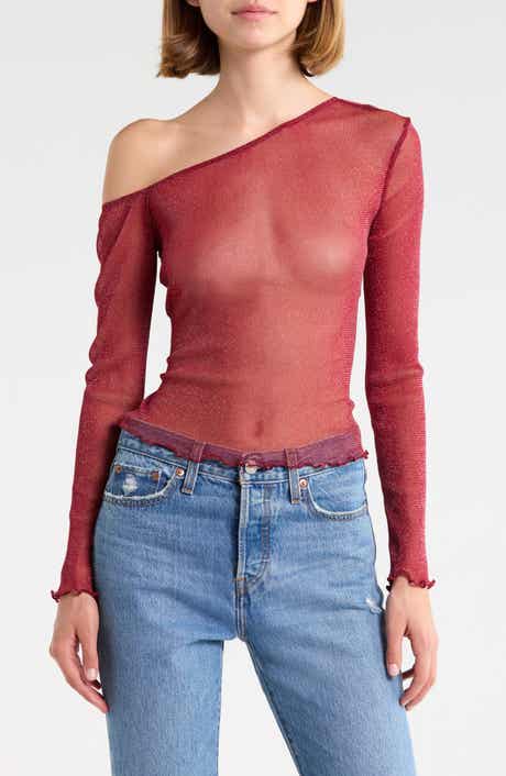Zondra Sheer One-Shoulder Long Sleeve Top