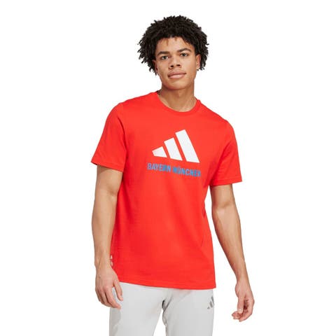 Men's adidas  Red Bayern Munich Three-Stripe Wordmark T-Shirt