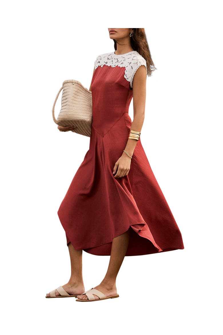 Lace Detail Midi Dress, Main, color, Brown
