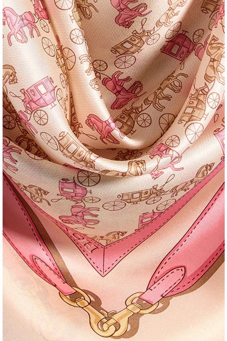 Horse & Carriage Print Silk Square Scarf, Alternate, color, TAUPE