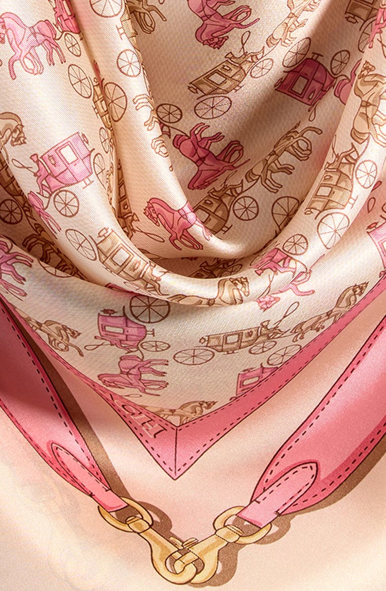 COACH Horse & Carriage Print Silk Square Scarf, Alternate, color, Taupe
