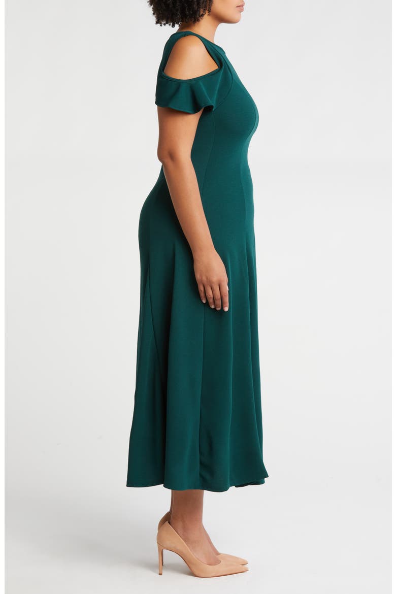 Ruffle Cold Shoulder Maxi Dress, Alternate, color, HUNTER