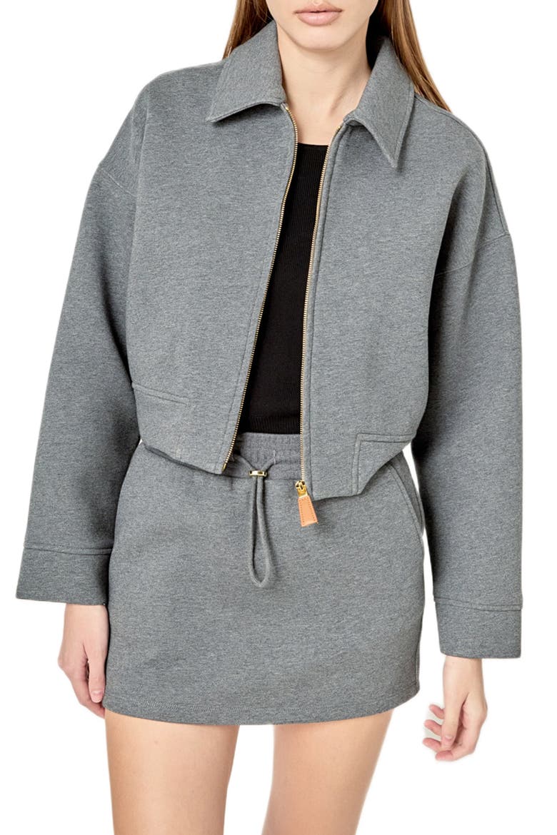 Crop Zip Cotton Jacket, Alternate, color, CHARCOAL