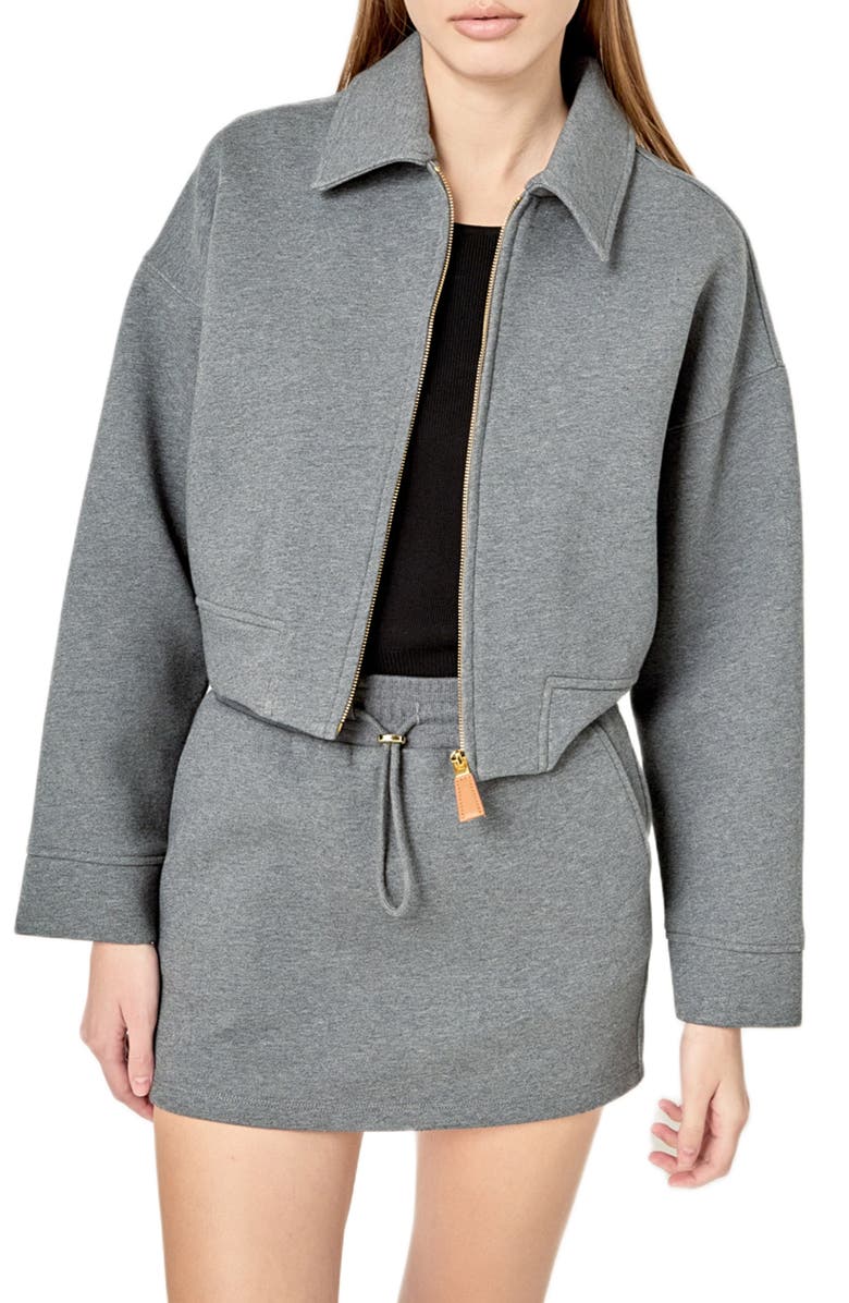 English Factory Crop Zip Cotton Jacket, Alternate, color, Charcoal