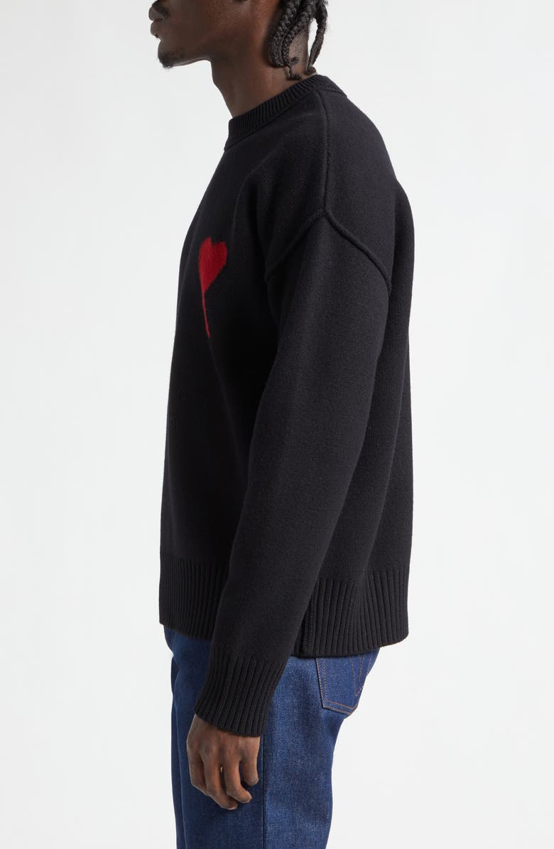 AMI PARIS Ami de Coeur Monogram Crewneck Sweater, Alternate, color, 009 Noir/Rouge