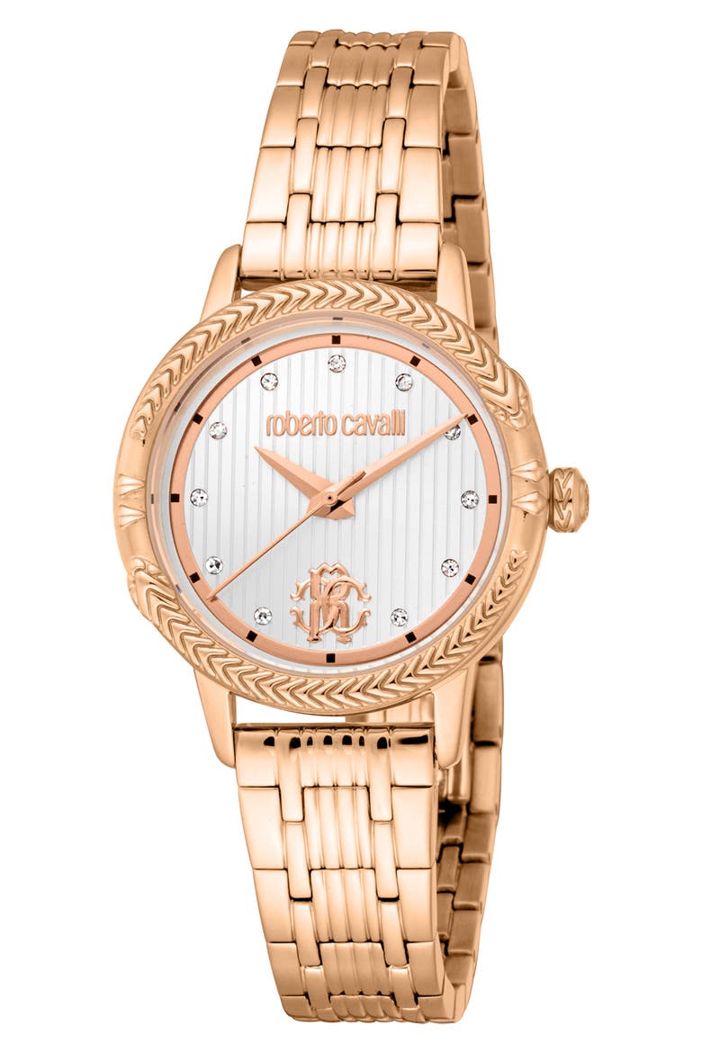 Textured Crystal Quartz Bracelet Watch, 30mm, Main, color, ROSE GOLD
