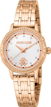 Roberto Cavalli Textured Crystal Quartz Bracelet Watch, 30mm
