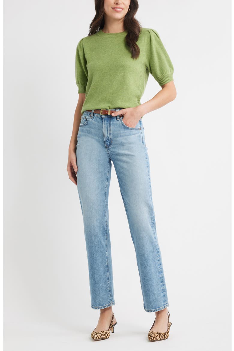 Puff Sleeve Wool & Cashmere Sweater, Alternate, color, OLIVE EPSOM