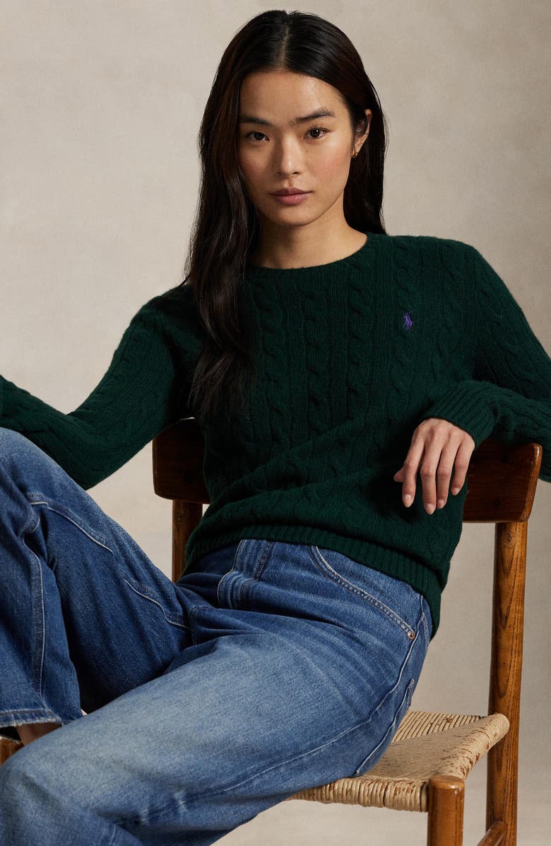 Polo Ralph Lauren Cable Knit Wool & Cashmere Sweater, Alternate, color, College Green