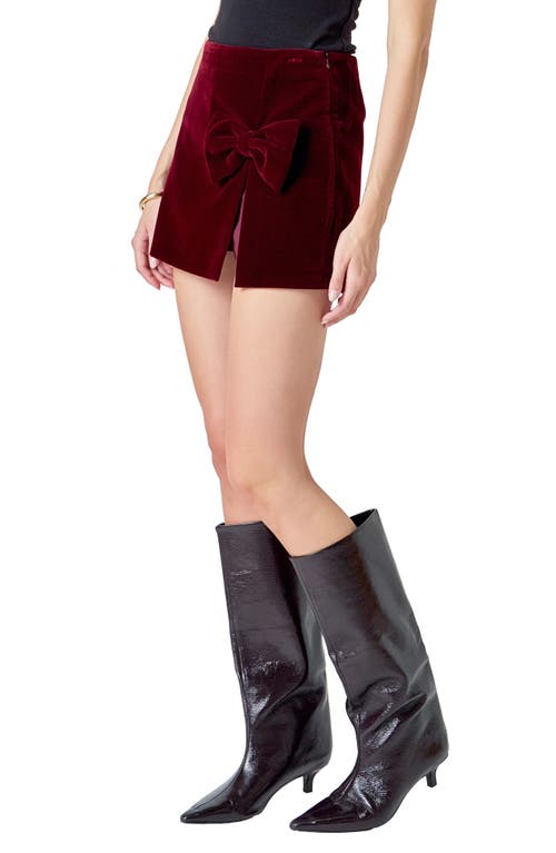 Endless Rose Bow Velvet Miniskort In Burgundy