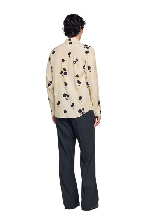 Sandro Mens Off White Floral-print Pointed-collar Linen Blend Shirt In Gold