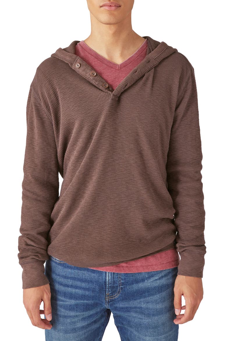 Garment Dye Thermal Long Sleeve Hoodley, Main, color, SEAL BROWN