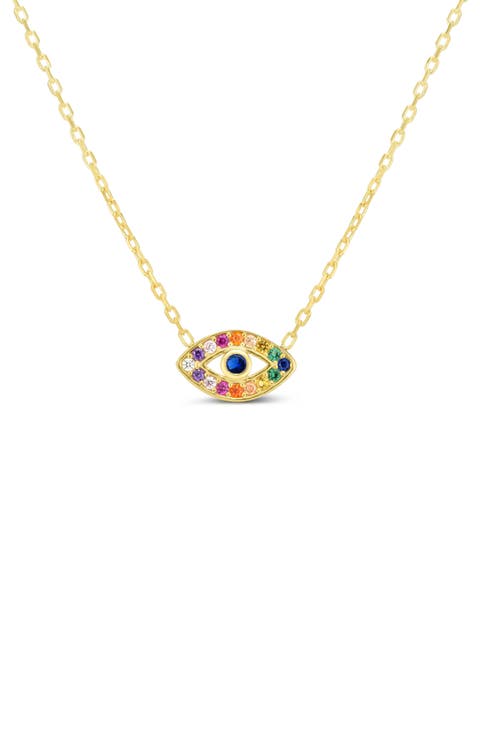 Rainbow Cubic Zirconia Evil Eye Pendant Necklace