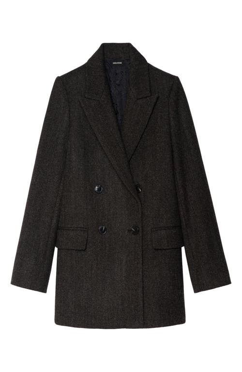 Zadig & Voltaire Miew Chevron Double Breasted Wool Blend Blazer In Black