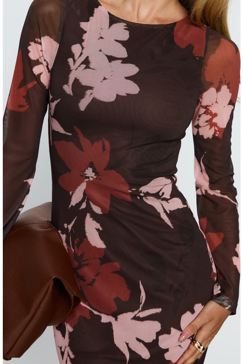 Istefania Long Sleeve Floral Maxi Dress, Alternate, color, BROWN MULTI
