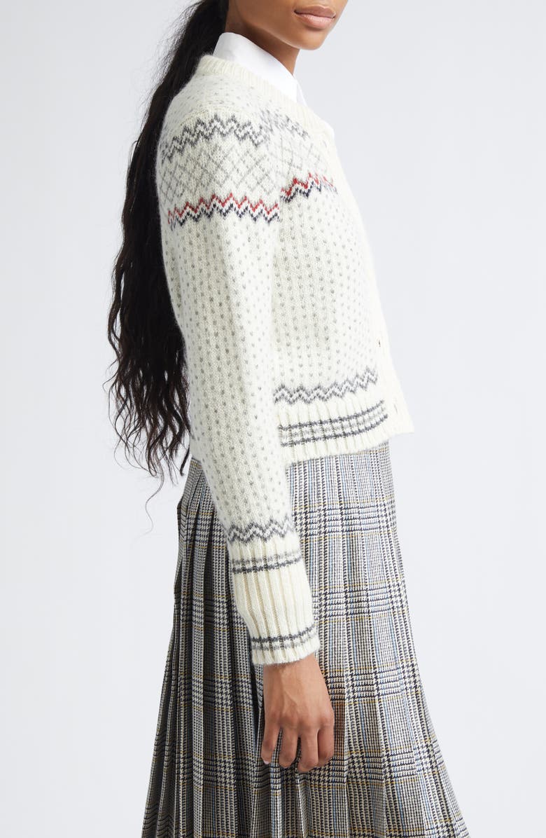 Thom Browne Fair Isle Float Jacquard Wool & Cashmere Cardigan, Alternate, color, White