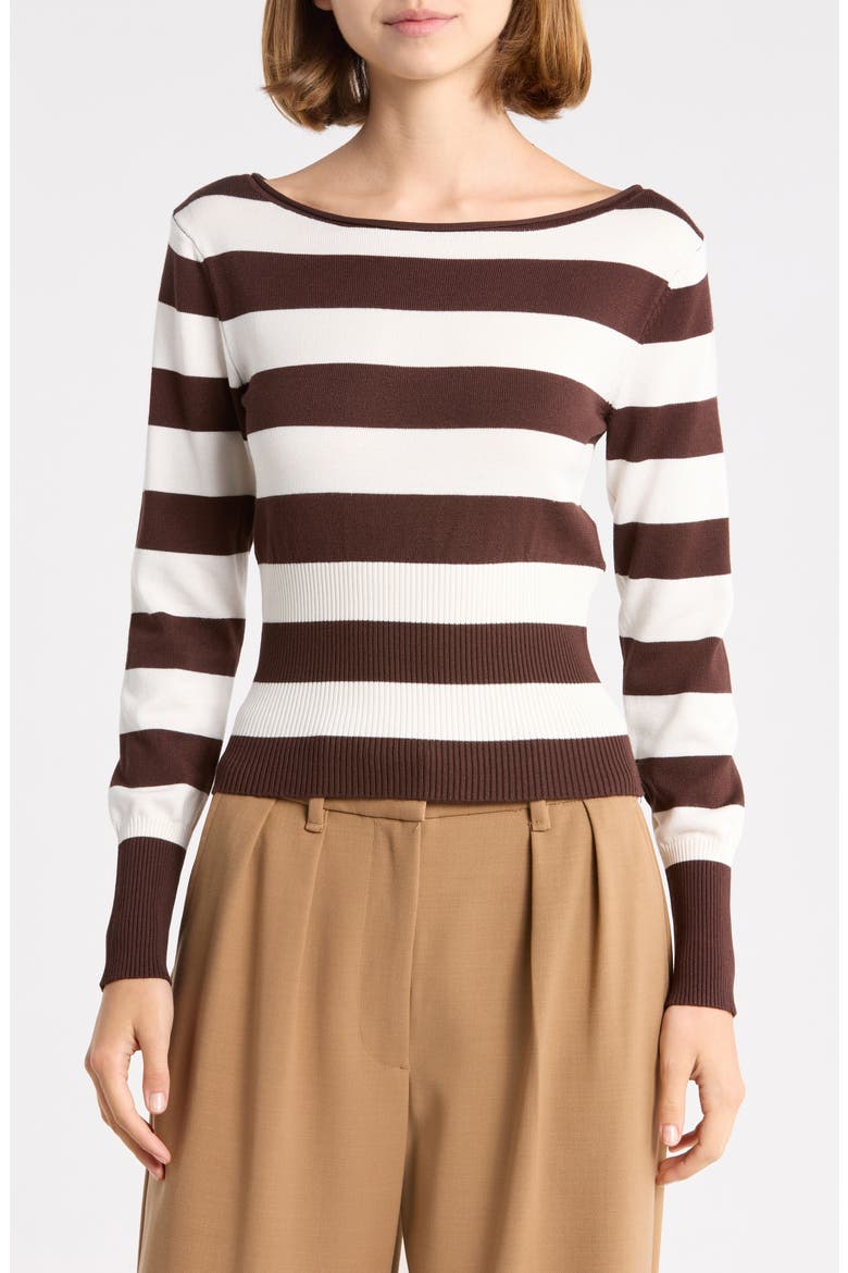 Boat Neck Stripe Sweater, Main, color, CHOCOLATE BROWN COMBO