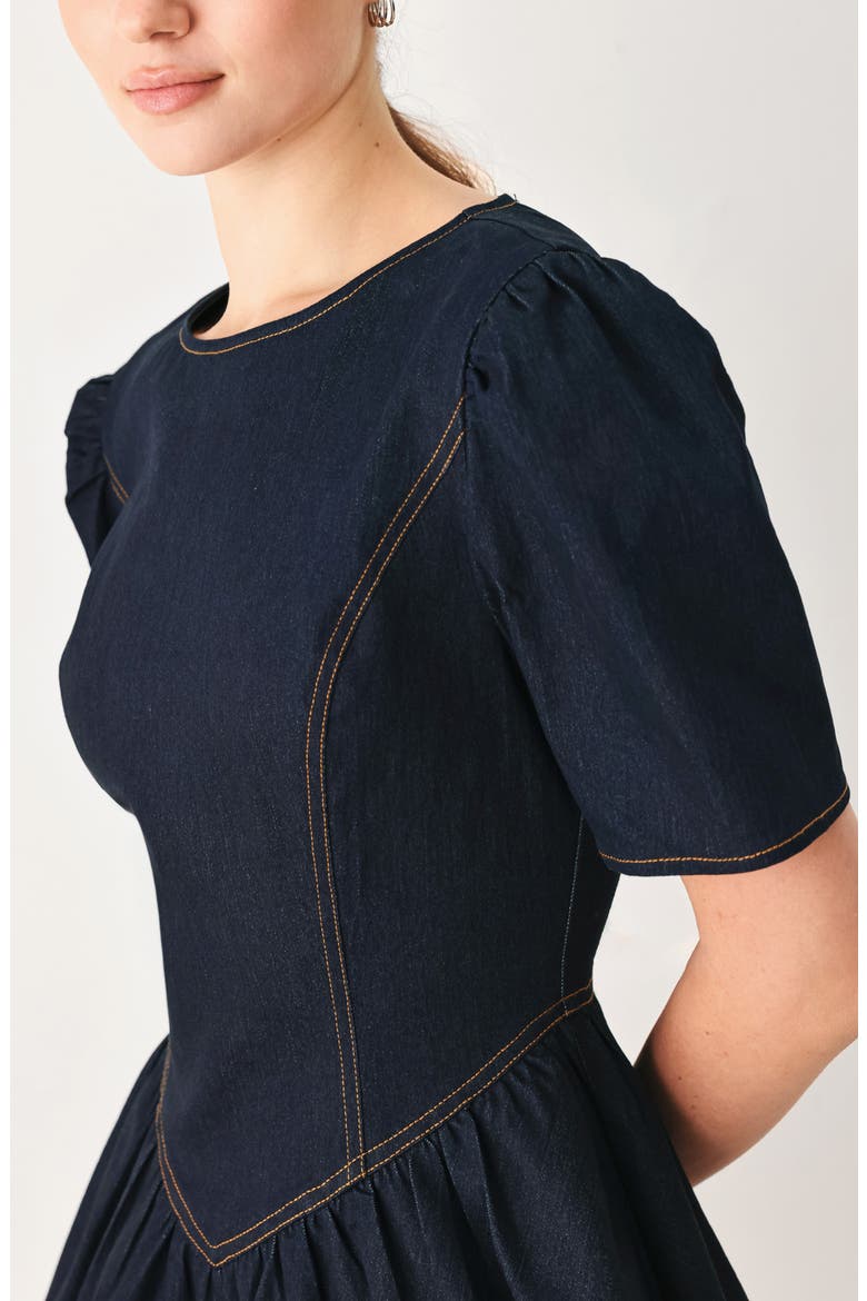 Short Sleeve Denim Fit & Flare Minidress, Alternate, color, DARK DENIM