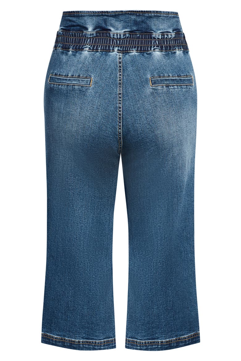 High Waist Crop Denim Culottes, Alternate, color, MID DENIM