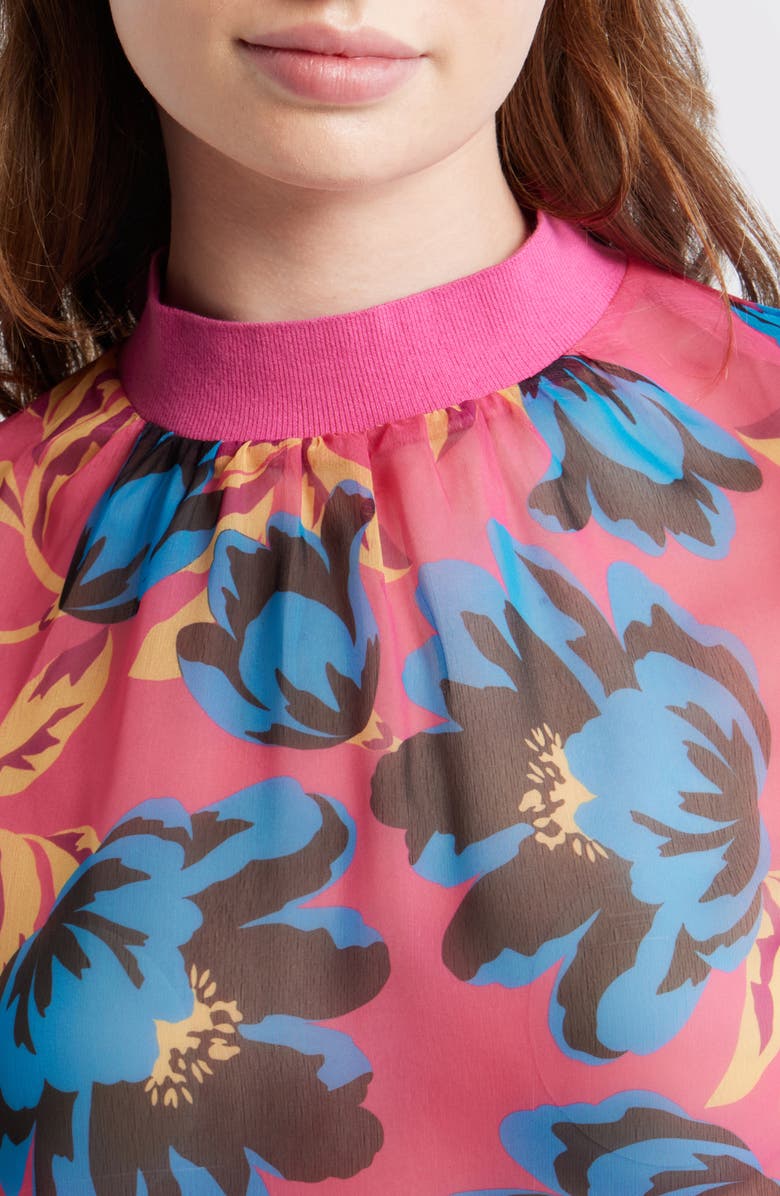 French Connection Eloise Floral Print Crinkled Blouse, Alternate, color, Fuschia Blue Jewel