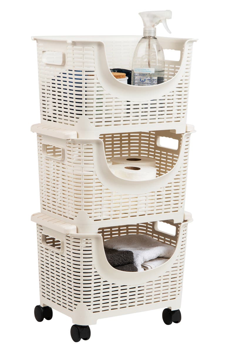 MIND READER 3-Tier Mesh Sliding Drawer Storage Cart, Alternate, color, Ivory