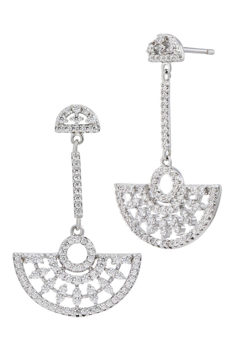 Art Deco Cubic Zirconia Drop Earrings, Main, color, WHITE