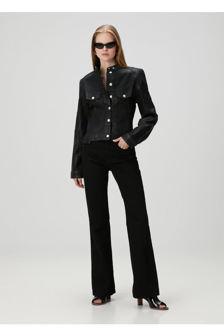 Pure Cotton Shiny Coated Women Denim Jacket, Alternate, color, BLACK