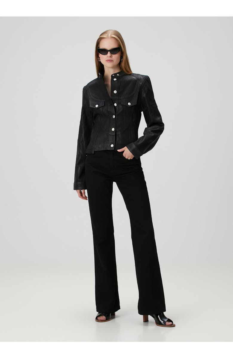 PCFG Pure Cotton Shiny Coated Women Denim Jacket, Alternate, color, Black