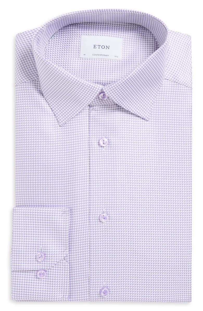Eton Contemporary Fit Houndstooth Dress Shirt, Alternate, color, Light Purple