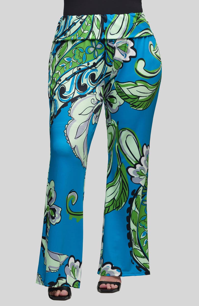 24seven Comfort Apparel Paisley Print Foldover Waist Pants, Main, color, 