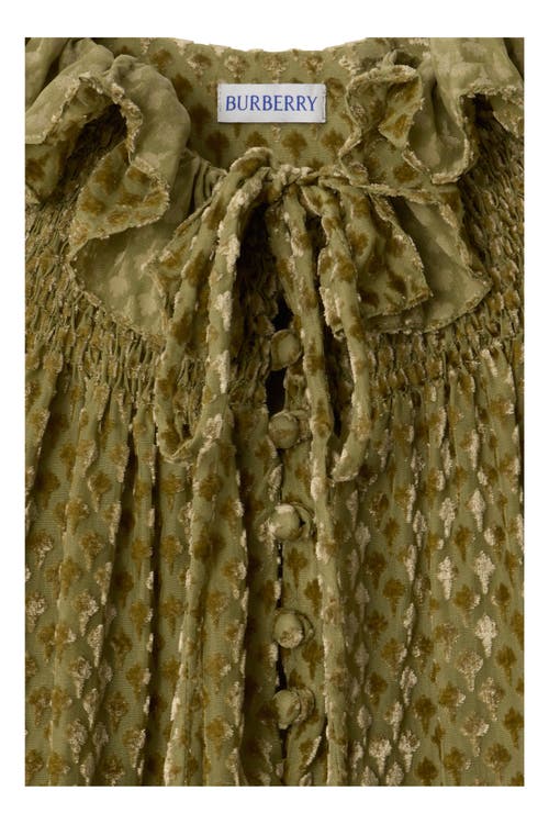 Burberry Torch Silk Blend Velvet Blouse In Green