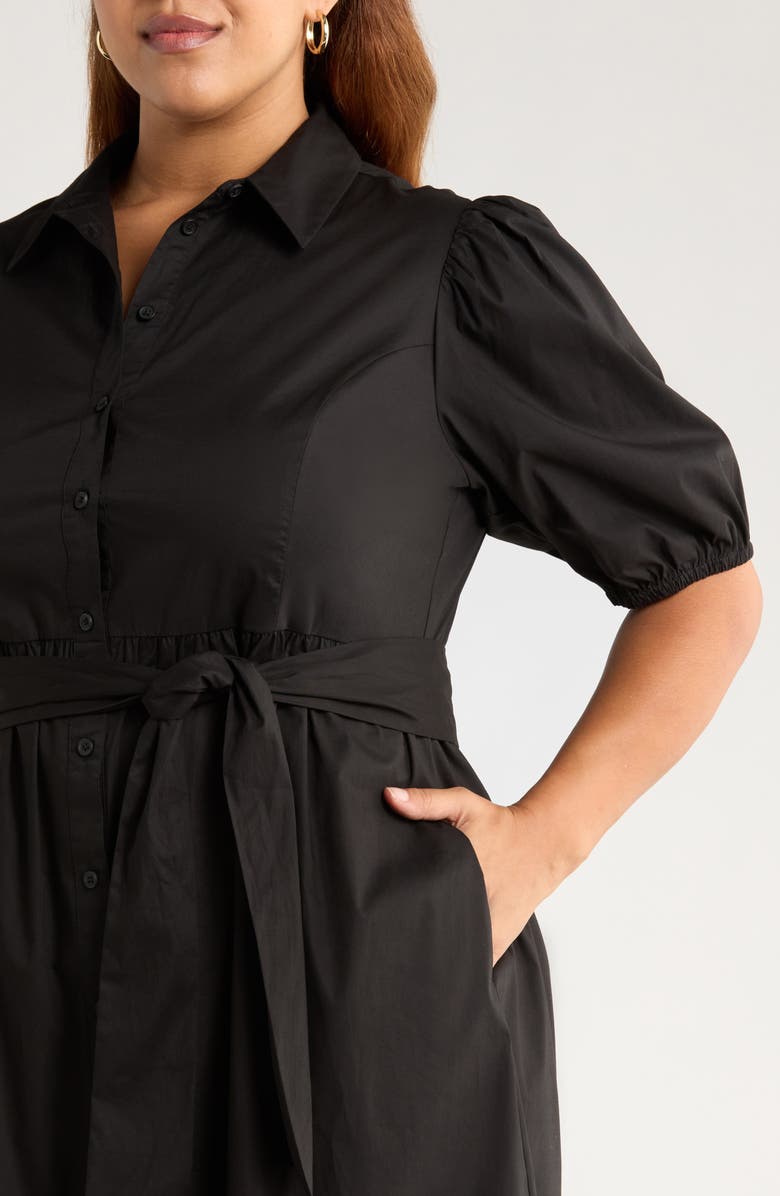Caslon<sup>®</sup> Ruffle Hem Stretch Cotton Shirtdress, Alternate, color, Black