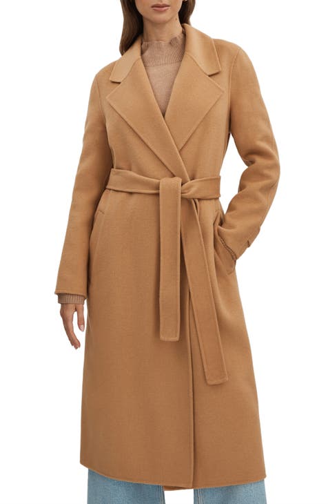 BCBG selling MaxAzria Brown 3/4 Length single breasted belted wool embroidered coat Smal