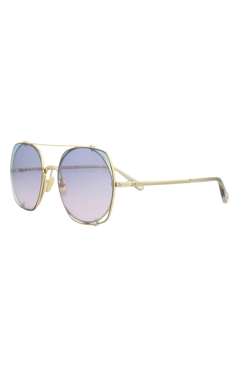 Chloé Novelty 56mm Aviator Sunglasses, Alternate, color, Gold Grey Light Blue